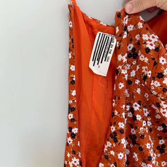 Free People Jules Orange Blue Floral One Shoulder Mini Dress, size 2 - Picture 6 of 10